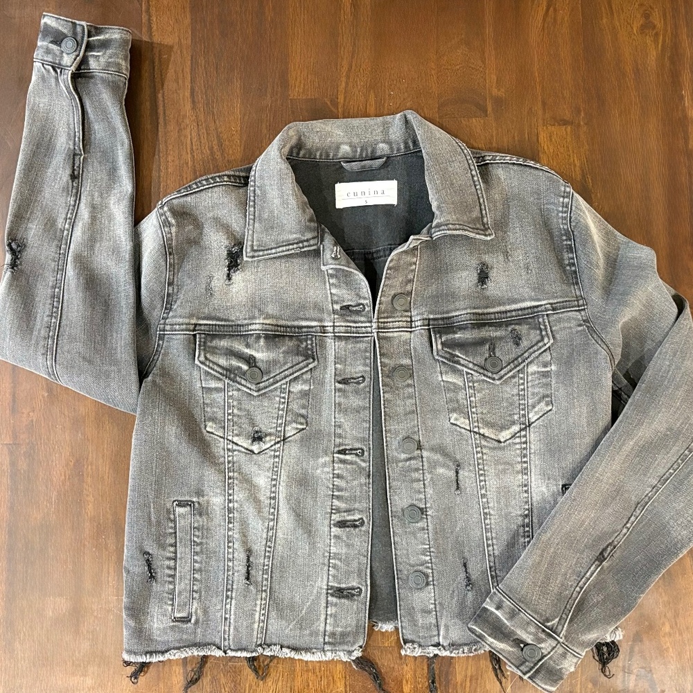 Eunina Distressed Black Denim Jacket US size S
